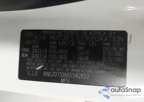 2006 Kia Sorento Ex/Lx из США, поврежденный, VIN KNDJD733665542822